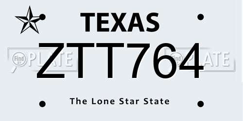 ZTT764 Texas License Plate