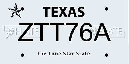 ZTT76A Texas License Plate