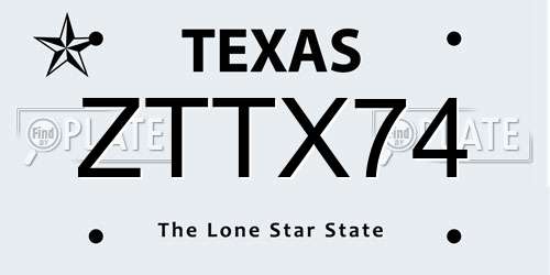 ZTTX74 Texas License Plate
