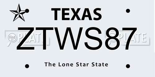 ZTWS87 Texas License Plate