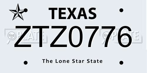 ZTZ0776 Texas License Plate