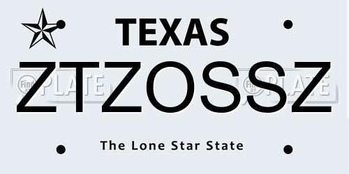 ZTZOSSZ Texas License Plate