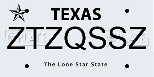 ZTZQSSZ Texas License Plate