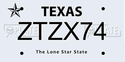 ZTZX74 Texas License Plate