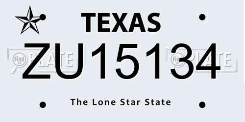 ZU15134 Texas License Plate