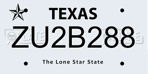 ZU2B288 Texas License Plate