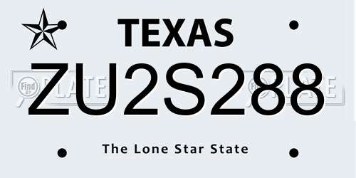 ZU2S288 Texas License Plate