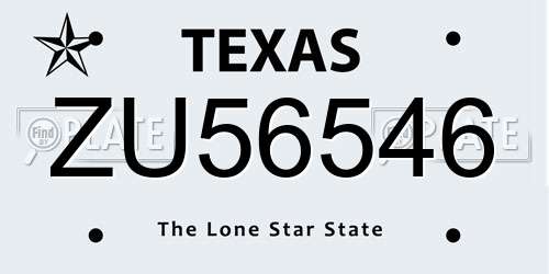 ZU56546 Texas License Plate
