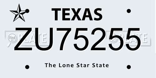 ZU75255 Texas License Plate