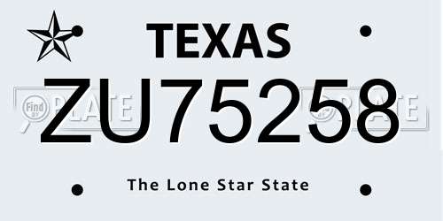 ZU75258 Texas License Plate