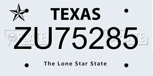 ZU75285 Texas License Plate