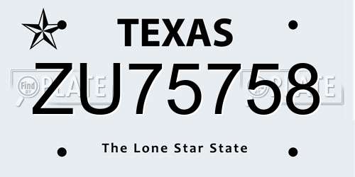 ZU75758 Texas License Plate