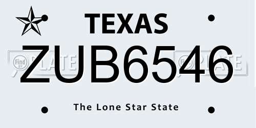 ZUB6546 Texas License Plate