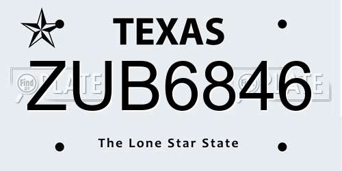 ZUB6846 Texas License Plate