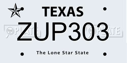 ZUP303 Texas License Plate