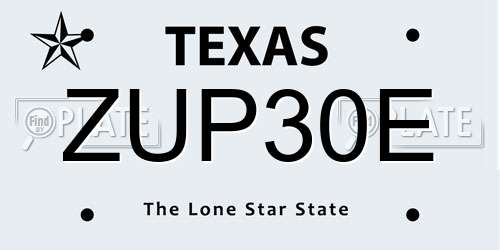 ZUP30E Texas License Plate