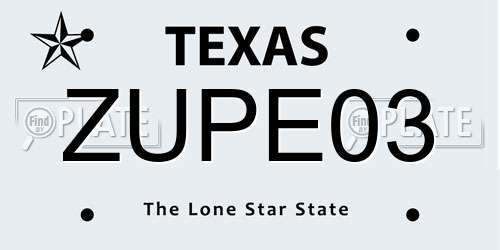 ZUPE03 Texas License Plate