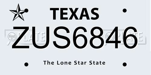 ZUS6846 Texas License Plate