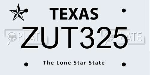 ZUT325 Texas License Plate
