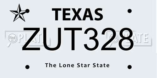 ZUT328 Texas License Plate