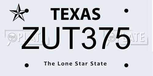 ZUT375 Texas License Plate