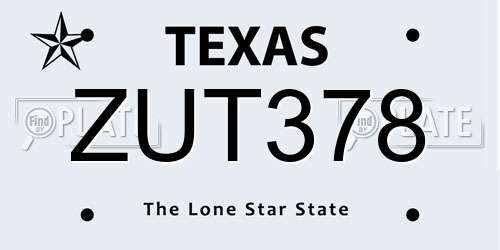 ZUT378 Texas License Plate