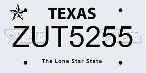 ZUT5255 Texas License Plate
