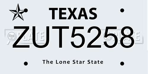 ZUT5258 Texas License Plate