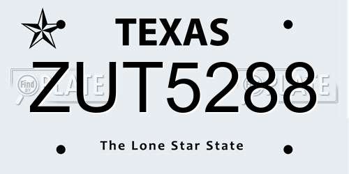 ZUT5288 Texas License Plate