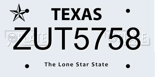 ZUT5758 Texas License Plate