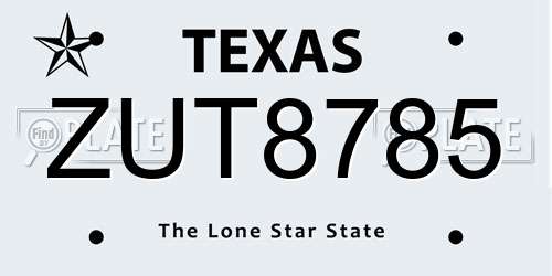ZUT8785 Texas License Plate