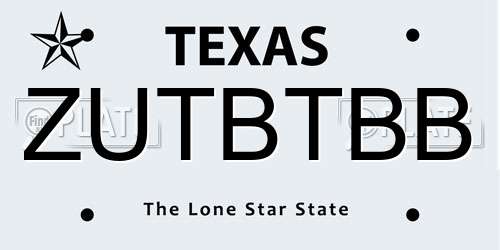 ZUTBTBB Texas License Plate