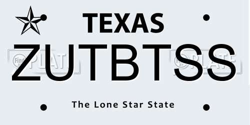 ZUTBTSS Texas License Plate
