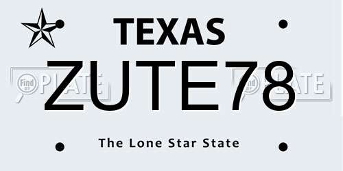 ZUTE78 Texas License Plate