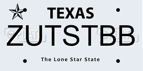 ZUTSTBB Texas License Plate