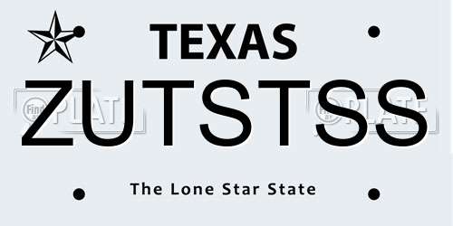 ZUTSTSS Texas License Plate