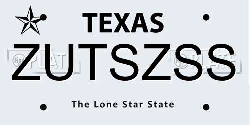 ZUTSZSS Texas License Plate