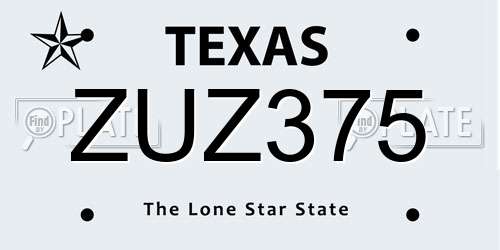ZUZ375 Texas License Plate