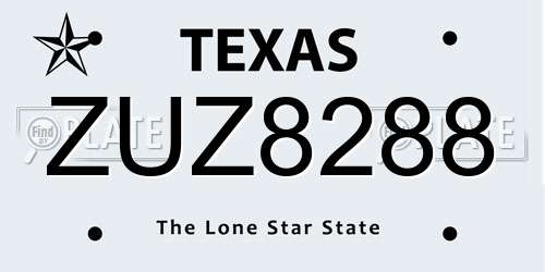 ZUZ8288 Texas License Plate