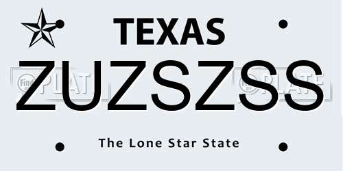 ZUZSZSS Texas License Plate