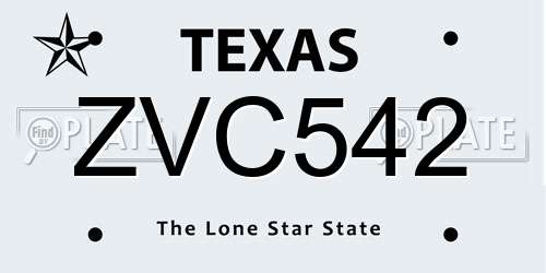 ZVC542 Texas License Plate