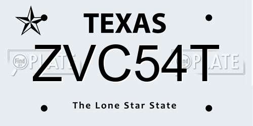 ZVC54T Texas License Plate
