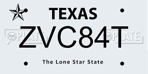 ZVC84T Texas License Plate