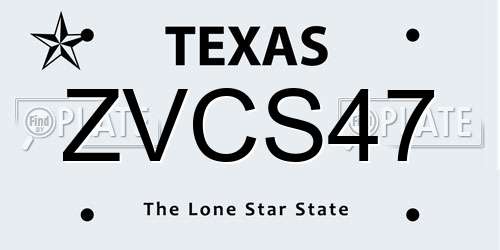 ZVCS47 Texas License Plate