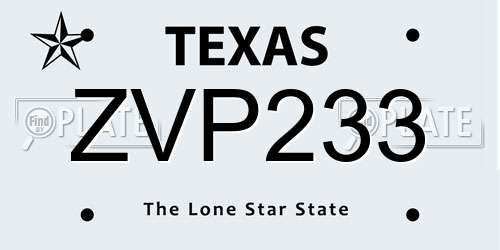 ZVP233 Texas License Plate