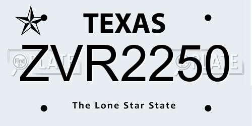 ZVR2250 Texas License Plate