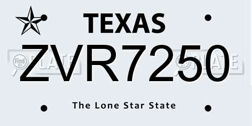 ZVR7250 Texas License Plate