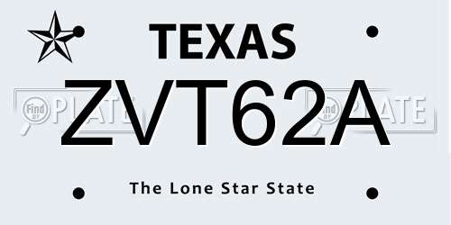 ZVT62A Texas License Plate
