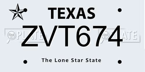 ZVT674 Texas License Plate