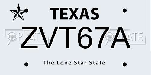 ZVT67A Texas License Plate